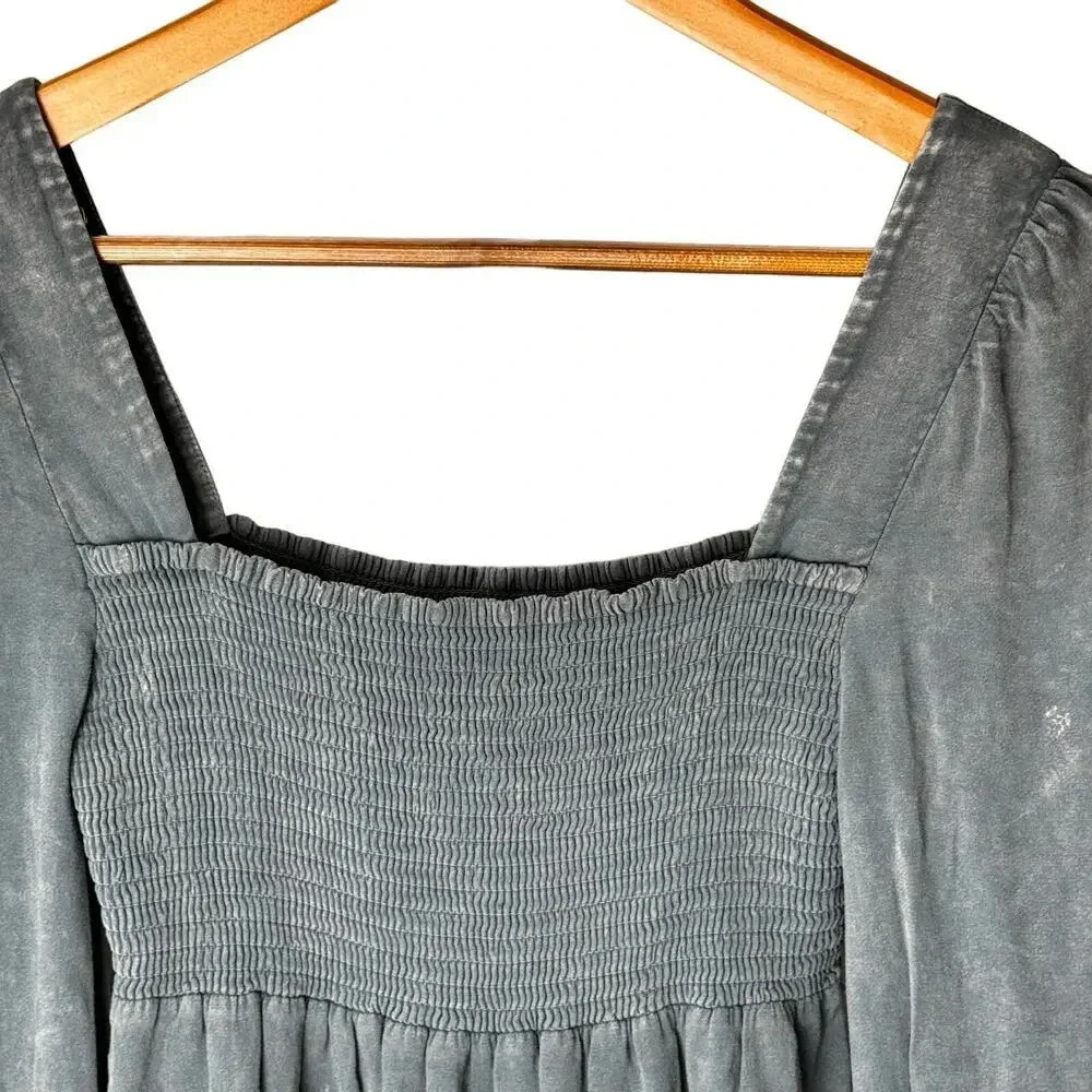 Chaser Long Sleeve Smocked Top Steele Blue Women's Small NWT BOHO Relaxed Flowy - Picture 2 of 11